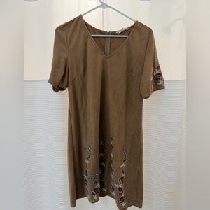 Elegant Brown Embroidered Dress